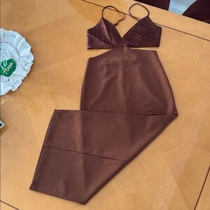 Abercrombie Brown Maxi Pencil Skirt with Slit and Tie Front for Work l  size xs